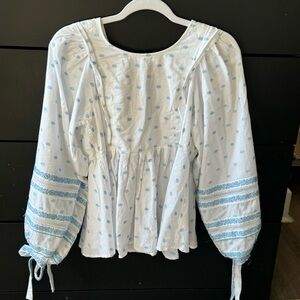 Ella Moss White Blouse with Blue Accents
